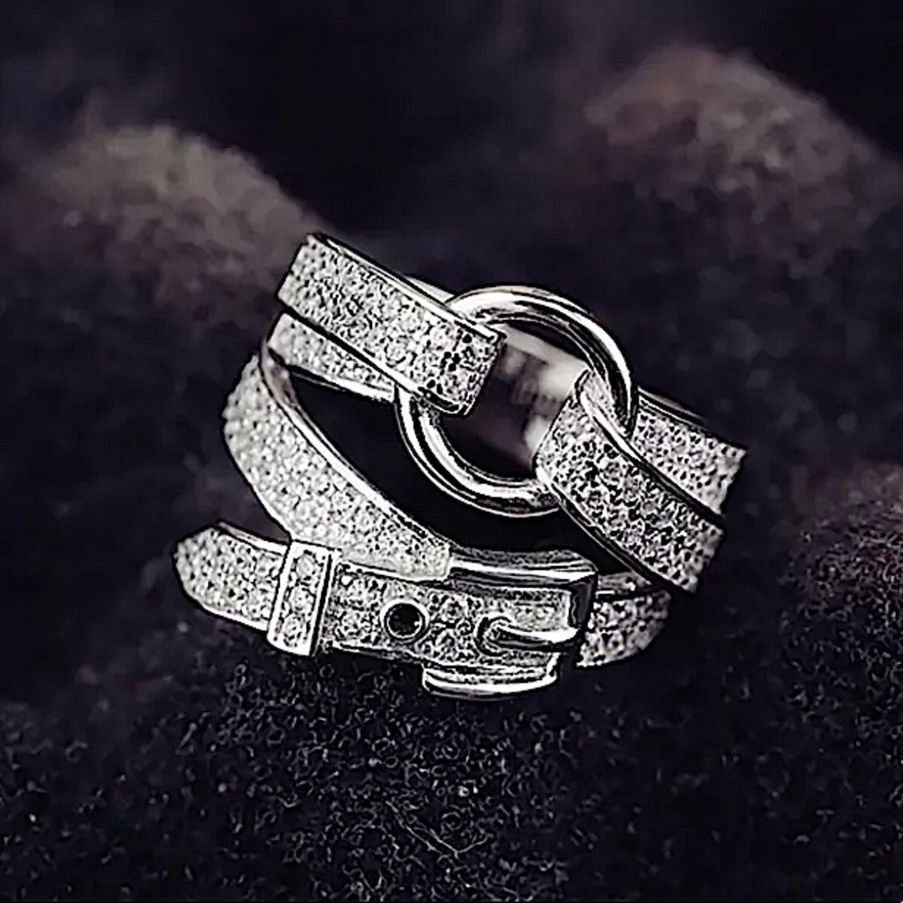 STERLING SILVER BUCKLE ZIRCON RING - Picture 4 of 14